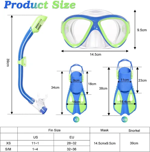 Miniatura 2 de Snorkeling Gear for Kids Ages 5-15, 4 in 1 Mask Fins Snorkel Set with HD Tempered Glass Panoramic View Anti-Fog Mask, Dry Top Snorkel, Adjustable