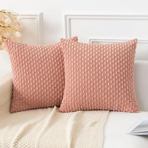 Miniatura 38 de Kevin Textile - Juego de 2 fundas de almohada decorativas de pana de 22 x 22 pulgadas, suaves, estilo bohemio, a rayas, decoración moderna del hogar