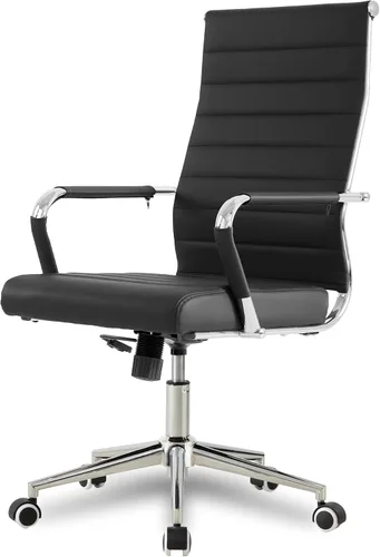 Okeysen Office Desk Chair, Ergonomic Leather Modern Conference Room Chairs, Executive Ribbed Height Adjustable Swivel Rolling Chair for Home Office