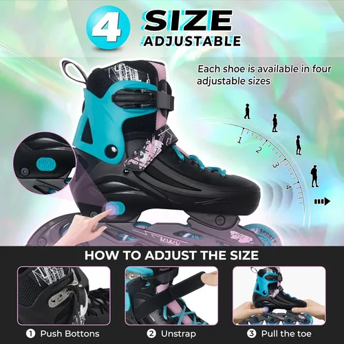 Miniatura 3 de MammyGol Patines en línea ajustables para niños, jóvenes y adultos, todas las ruedas se iluminan, patines de ruedas con cuchillas para interiores