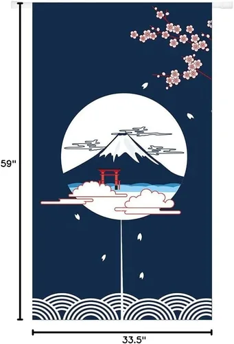 Miniatura 6 de Ofat Home Cortina Japonesa Noren para Entrada Tapiz para Colgar en la Pared, Pintura de Fuji y Flores de Cerezo, Decoración de Puerta