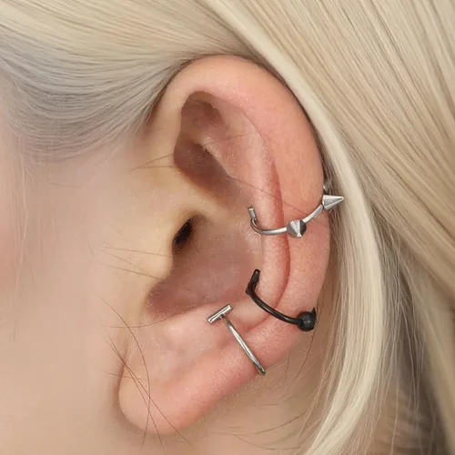 Miniatura 4 de Zolure Piercings Falsos de Labios Dientes de Vampiro Joyería de Piercings Falsos de Labios Aros Falsos de Mordida de Serpiente Joyería de Labios Sin