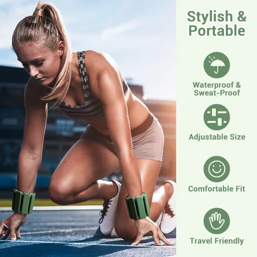 Miniatura 5 de Sportneer Pesas de muñeca y tobillo para mujeres y hombres, 1 par (1 libra/2 libras cada uno), pulsera con peso ajustable de silicona para yoga