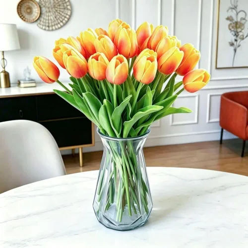 Miniatura 15 de Tulipanes falsos de PU de tacto real, flores artificiales, 10 piezas, arreglo floral, ramo para decoración de hogar, oficina, boda (blanco)