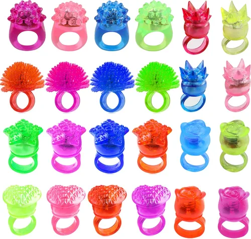 KIMOBER Anillos iluminados, coloridos anillos de gelatina de silicona que brillan en la oscuridad, anillos LED parpadeantes para niños, recuerdos de