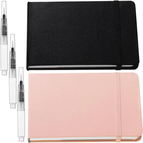 Teling 2 cuadernos de bocetos de acuarela con 3 bolígrafos, papel de 140 libras/10.58 oz/m², pequeño diario de acuarela portátil de viaje, cuaderno
