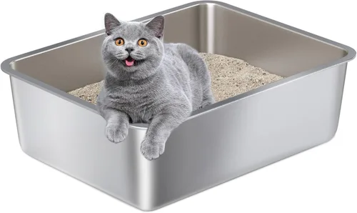 Miniatura 11 de Caja de Arena de Acero Inoxidable – Caja de Arena de Metal para Gatos – Cajas de Arena para Gatos de 4" de Alto, Bandeja de Arena para Gatos