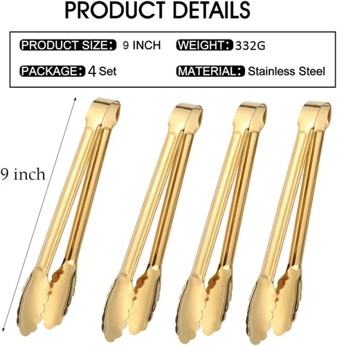 Miniatura 5 de 4 pinzas doradas para servir, utensilios de servir de acero inoxidable de 9 pulgadas, para ensaladas, bufé, aperitivos, postres, para fiestas
