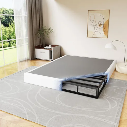 D&H FURNIMMT Base de cama con somier de 7 pulgadas, base de cama de metal resistente con funda de tela, base de colchón, fácil montaje, sin ruido