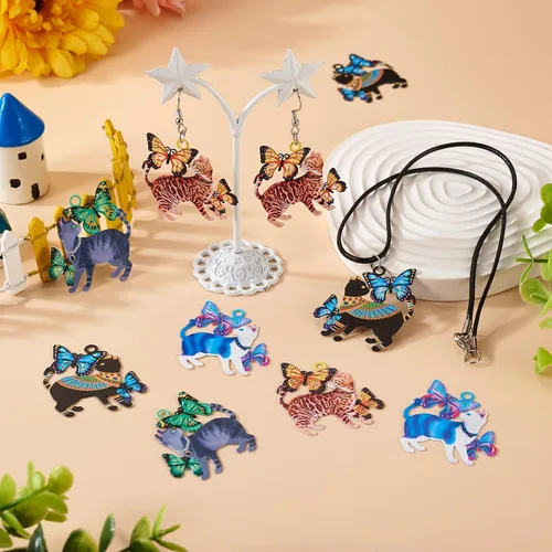 Miniatura 140 de FASHEWELRY 16 dijes de plumas de arco iris de acero inoxidable con alas de filigrana, adornos de metal de 4 colores para hacer joyas, pulseras