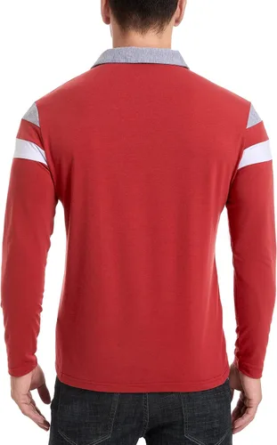 Miniatura 4 de NAVEKULL Camisas polo de manga larga para hombre, camisa casual de algodón, ajustada, camisa con cuello de retazos