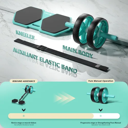 Miniatura 2 de Double-Wheel Ab Roller for Core Training – Rebound Design with Adjustable Elastic Band, Silent Non-Slip Wheels, Detachable Build, Knee Pad & Bands