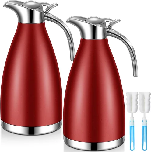 Miniatura 10 de Uiifan 2 Piezas Jarras Térmicas de Café de 68 oz, Jarra de Café Aislada de Acero Inoxidable para Líquidos Calientes, Olla Térmica al Vacío
