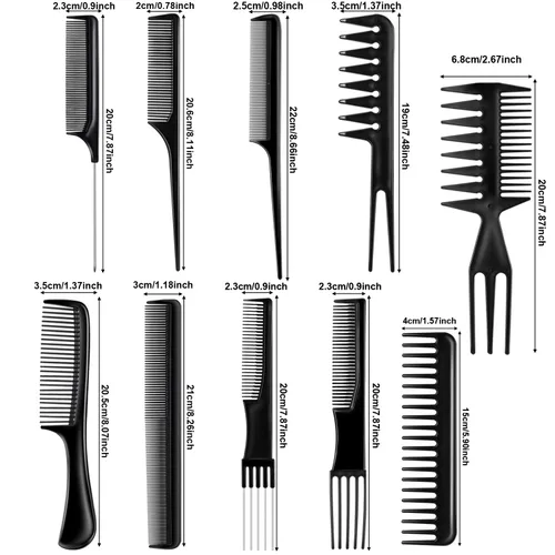 Miniatura 3 de Juego de 12 peines de cepillo para el cabello, cepillo desenredante, rodillo de masaje, peine de pelo negro, peines de peluquería para mujeres