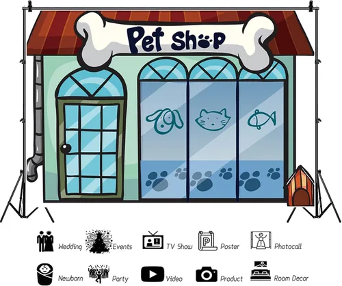 Miniatura 2 de Telón de fondo de dibujos animados de 5 x 3 pies para tienda de mascotas para niñas y niños, fiesta de primer cumpleaños, fotografía, fondo, juego