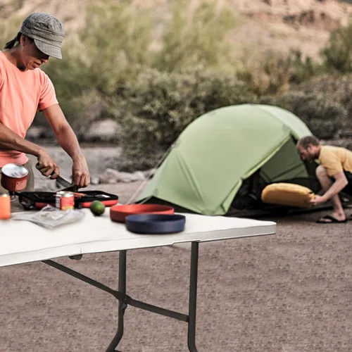 Miniatura 5 de Mesa plegable de plástico, mesa plegable de 5 pies, mesas portátiles de plástico para cenas, fiestas, tarjetas, picnic, campamento, granito blanco