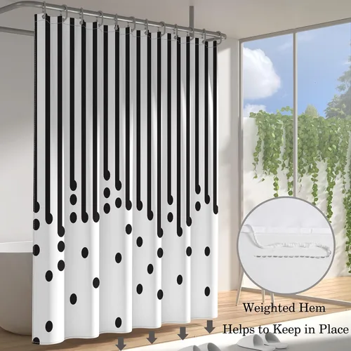 Miniatura 3 de YAXI Cortina de ducha de tela blanca y negra para baño, cortina de ducha moderna a rayas negras, cortinas de baño repelentes al agua de verano, 72 x