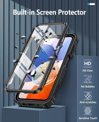 Miniatura 3 de FNTCASE Funda para Samsung Galaxy A14-5G: Funda de TPU resistente con textura de doble capa a prueba de golpes con soporte Protección contra Negro