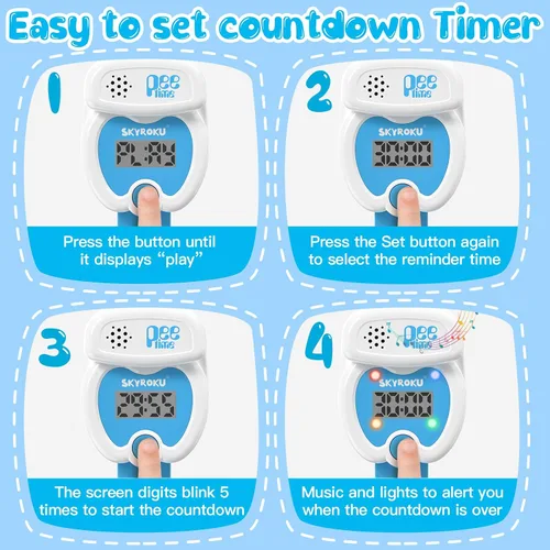 Miniatura 8 de SKYROKU Reloj de entrenamiento para ir al baño para niños pequeños, bonita forma de inodoro, recordatorios de música y luz, temporizador de cuenta