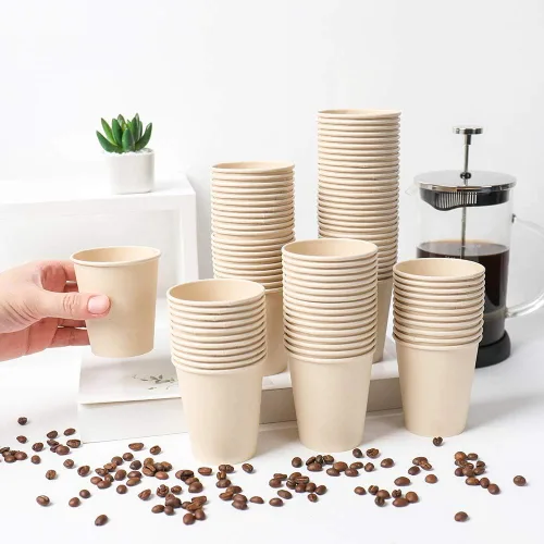 Miniatura 5 de Tazas de papel de café desechables, bebida caliente marrón de fibra vegetal 160 unidades 8 oz