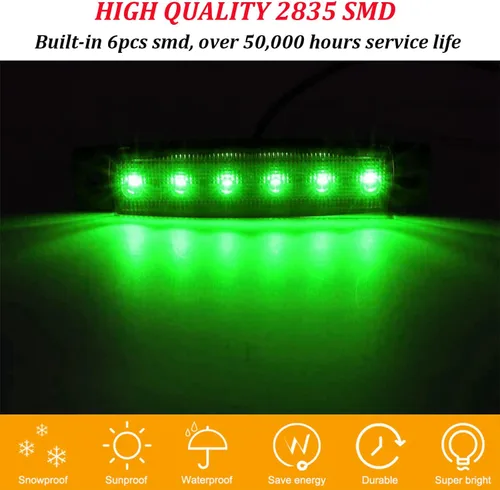 Miniatura 3 de Paquete de 10 Luces Laterales Marcadoras de Remolque DC 12V Verde Ahumado 3.8" 6 LED Barra de Luz de Gálibo Tira de Luz Indicadora de Señal