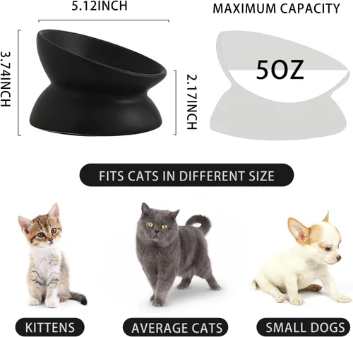 Miniatura 3 de Cuenco elevado de cerámica para gatos, cuencos de comida para gatos inclinados, de cerámica, apto para bigotes, antivómitos y reduce la carga