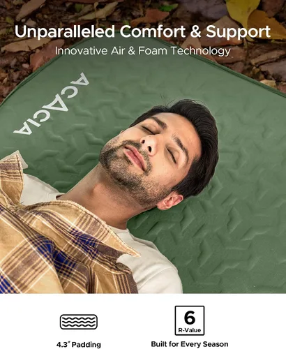 Miniatura 2 de Acacia 4" Thick Self Inflating Sleeping Pad with Foam, Innovative Y-Shaped Telescopic Structure, Ultraportable Camping Air Mattress with Pump Sack