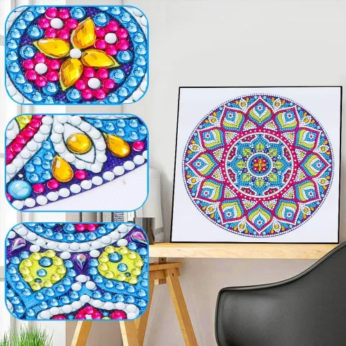 Miniatura 3 de LUSandy Kit de pintura de diamantes de mandala colorido 5D para adultos, taladro parcial, pintura de diamantes de mandala luminosa