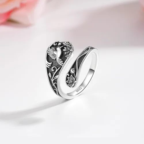 Miniatura 2 de Spoon Ring Sterling Silver Hummingbird Ring Vintage Antique Spoon Rings Adjustable Thumb Rings for Women