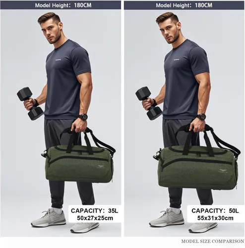 Miniatura 3 de FIORETTO Bolsa de deporte para hombre con bolsillo húmedo y compartimento para zapatos, ideal para viajes, gimnasio, deportes, natación, A-Verde