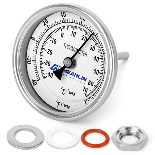 MEANLIN MEASURE - Termómetro bimetálico de 1/2" NPT, esfera de 3.3", tallo de acero inoxidable de 1-7/8", precisión del 2%, montaje trasero central,