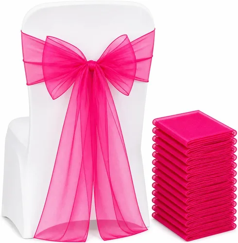 Miniatura 13 de Elegantes bandas de organza para silla, bandas de tela transparente para bodas, fiestas y eventos especiales, (paquete de 10 unidades, rosa bebé)