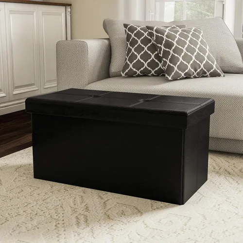Lavish Home - Banco otomano con almacenamiento, grande, plegable, punzoneado, piel sintética, cubo extraíble, mueble para el hogar, dormitorio, sala