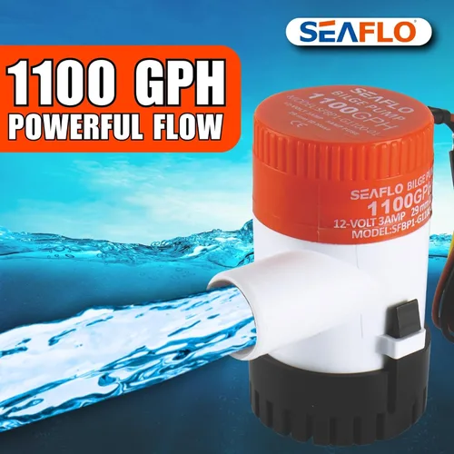 Miniatura 3 de SEAFLO Bomba de sentina 1100 GPH Serie 01 – 12 V, salida de 1-1/8 pulgadas, bomba sumergible marina con protección antibloqueo de aire, certificado