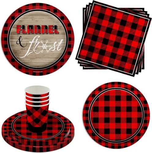 Miniatura 16 de Tree Lumberjack Outdoor - Juego de suministros para fiesta de cumpleaños, platos, servilletas, tazas, vajilla para 16