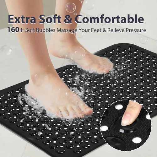 Miniatura 6 de Tapete de ducha negro antideslizante de 17 x 30 pulgadas, tamaño estándar, tapete de baño de burbujas suaves para ducha interior, tapete de baño
