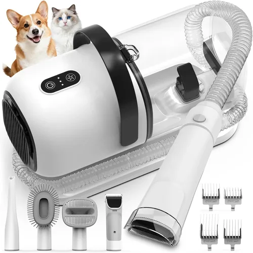 FIXR Aspiradora para Aseo de Perros, Kit de Aseo para Mascotas Todo en Uno con Cortador de Pelo y Cepillo Anti-Desprendimiento, Aspiradora de Pelo