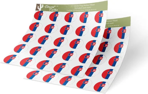 Desert Cactus Adhesivo de vinilo con la bandera de Eslovaquia, 1 pulgada, redondo, dos hojas, 50 piezas en total, con logotipo de país, para niños,