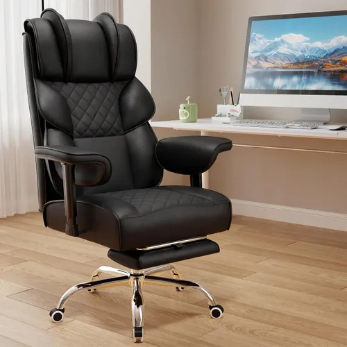 Miniatura 11 de Silla de oficina grande y alta, silla de juegos ancha resistente con tela de algodón con reposapiés, respaldo reclinable de doble capa de 150°