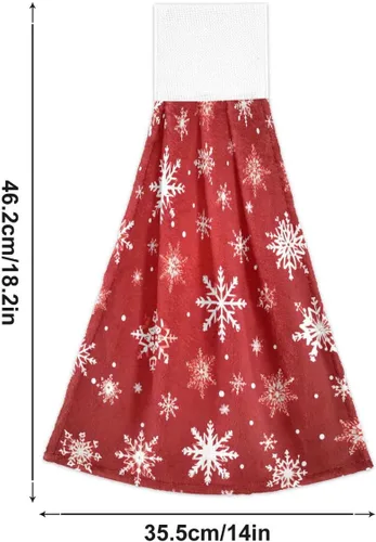 Miniatura 3 de ALAZA Toalla de mano de cocina con copos de nieve roja con copos de nieve, 2 toallas colgantes para decoración del hogar, toallas de tela suave