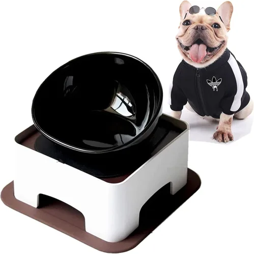 Miniatura 14 de Tazón Bulldog Antideslizante para Perros y Gatos Detachable de Goma Tazón para Mascotas Esterilizado Comedero Inclinable para Mascotas con Base Rosa