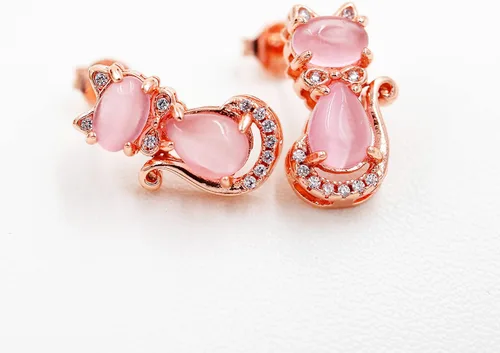 Miniatura 4 de Uloveido Linda forma de gato rosa CrystaL Studs Pendientes y collar colgante para niñas adolescentes Y404