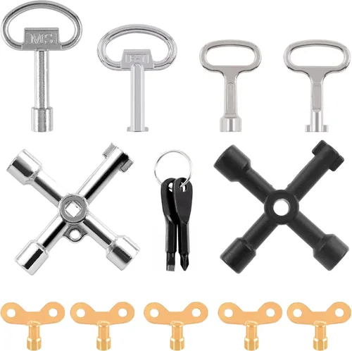 Tanstic Kit de utilidad multifuncional de 13 piezas, incluye llave de 4 vías, llaves cuadradas, grifo de agua y llaves de grifo para radiadores,
