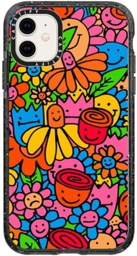 Miniatura 149 de CASETiFY Impact - Funda para iPhone 11 - Flower Power Retro - Negro Transparente