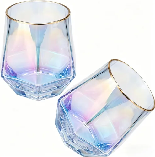 Miniatura 12 de Juego de 4 copas de vino sin tallo, cristalería iridiscente de 10 onzas, moderna cristalería arcoíris con vasos de colores para vino tinto