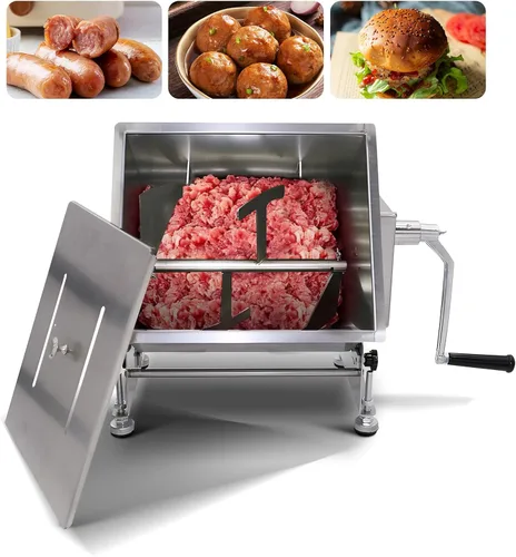 Mezclador de Carne Comercial Hakka, Mezclador Manual de Acero Inoxidable de 10L con Tanque Inclinable para Salchichas (Mezcla Máx. 15lb/7.5L para