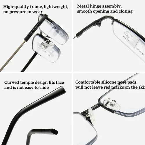 Miniatura 6 de Gafas de lectura fotocromáticas progresivas multifocal, bloqueo de luz azul, rectangular, marco de metal, bloqueo UV, lectores solares AM10
