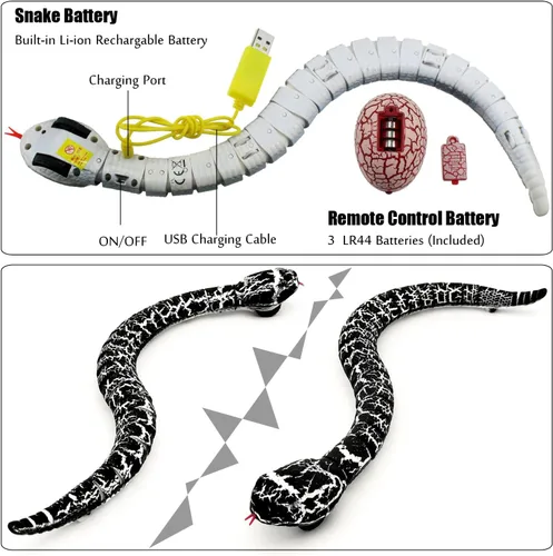 Miniatura 3 de Tipmant Juguete de animal a control remoto realista de serpiente a control remoto para gatear, eléctrico electrónico, funciona con pilas, honrado