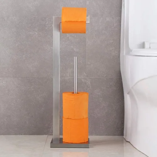 Miniatura 2 de GERZWY Soporte de papel higiénico de pie con reserva, SUS 304 acero inoxidable Lavatory Tissue Roll Holder Floor Stand Storage Brushed Finish