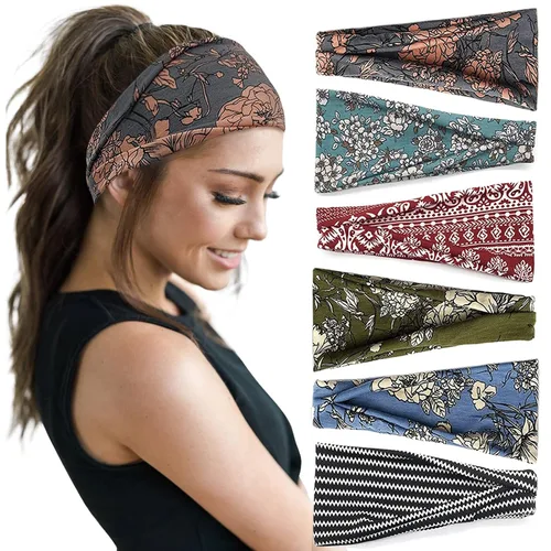Huachi Diademas bohemias para mujer, bandas anchas para la cabeza, para yoga, entrenamiento, bandas para el cabello para mujer, antideslizantes,